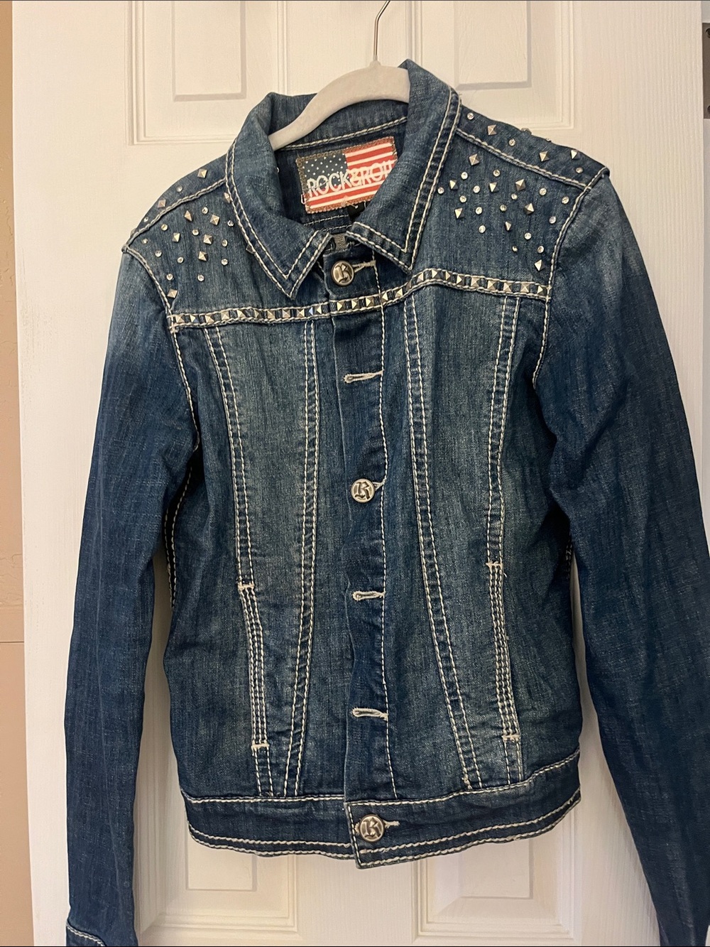 Women’s ROCK&ROLL  Blue Studded Denim Jacket
Size S